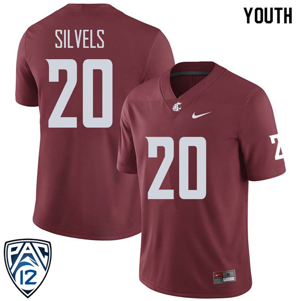 Youth #20 Dominick Silvels Washington State Cougars College Football Jerseys Sale-Crimson